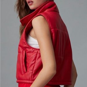 anthropologie red faux leather vest